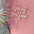 Acrylic Sweet Sixteen Birthday Cake Topper 16th Party Dessert Insert Decoration - Sweet 16 / 1.3mm Thick (Width 10cm) / Transparent + White