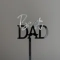 Father's Day acrylic cake topper with Best DAD text and mustache design for party decor. - Best DAD Moustache Silver Text / Width Approx 8CM / Black Silver