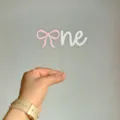 Acrylic one cake topper with pink bow for baby first birthday party cake decoration dessert. - Double Layer Bow 'One' (Style-02) / Pink and White