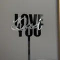 Acrylic Father's Day cake topper, black and silver glitter party decoration, love you dad. - LOVE YOU Dad Silver Artistic Font / Width Approx 8CM / Black Silver