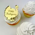 Topper per cupcake in acrilico tacchino del Ringraziamento dorato, ideale per feste e decorazioni. - Forma di tacchino