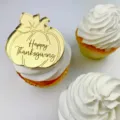 Topper per cupcake a zucca per il Ringraziamento in acrilico dorato per feste e dolci - Zucca Happy Thanksgiving