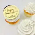 Topper per cupcake del Ringraziamento in acrilico dorato cartello per festa dolci. - Tondo Happy Thanksgiving