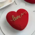 Red heart shaped cake topper with gold love cursive lettering, perfect for Valentine gift. - Love Heart Style / Width approx 12cm / Gold