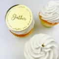 Topper per cupcake in acrilico dorato con scritta Gather per la decorazione festa. - Tondo Gather