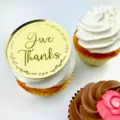 Topper per Cupcake Give Thanks in Acrilico Dorato Festa del Ringraziamento Variante - Tondo Give Thanks