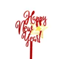 Red acrylic Happy New Year cake topper with gold star design for holiday party decorations. - Solid Red & Gold Stars Happy New Year