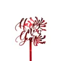 Red reflective acrylic Happy New Year cake topper detail view for party celebration decor. - Red Stars Fireworks / Width Approx 9CM
