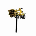 Topper per torta di laurea in acrilico nero e oro con elegante silhouette di laureato. - Congratulazioni Laureato (6079785482004) / 1,3 mm di spessore circa 9 cm di larghezza