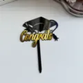 Topper per torta di laurea in acrilico nero e oro con scritta Congrats per festa. - Tocco Congratulazioni (6079785482005) / 1,3 mm di spessore circa 9 cm di larghezza