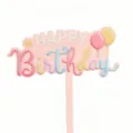 Rosa Acryl Happy Birthday Kuchendekoration mit buntem Ballon Druck für deine Party. - UV Farbdruck Stil 2 / 1.3mm Dicke Acryl Ca. 9cm Breit
