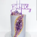 Adorno para tarta de acrílico morado Feliz Cumpleaños estilo geoda de cristal - Púrpura Acrìlico HB