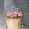 Adorno para tarta de Feliz Cumpleaños en acrílico, elegante diseño de fuente cursiva. - Blanco Acrílico HB