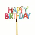 Detailaufnahme eines bunten Acryl Happy Birthday Kuchenaufsatzes mit farbigen Buchstaben. - UV Farbdruck Stil 10 / 1.3mm Dicke Acryl Ca. 9cm Breit