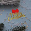 Adorno para tarta de Navidad acrílico dorado Feliz Navidad con lazo rojo decoración - Doble Capa Lazo Feliz Navidad 1 / Ancho aprox. 9CM