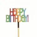Bunter Acryl Kuchenaufsatz mit Happy Birthday Schriftzug für Geburtstag Party Torte. - UV Farbdruck Stil 11 / 1.3mm Dicke Acryl Ca. 9cm Breit
