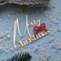 Decoración de tarta de Feliz Navidad de acrílico con lazo rojo para postres festivos - Doble Capa Lazo Feliz Navidad 2 / Ancho aprox. 9CM