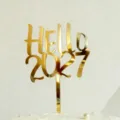 Gold 2027 New Year cake topper acrylic party decoration shiny dessert insert supplies 1pc - Gold Hello 2027 (Large) / Approx. 9.5cm Width