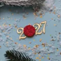 2027 Decoracion de pastel de Navidad acrilico, numero dorado con purpurina roja, fiesta. - Doble Capa 2027