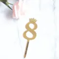 Gold Acryl Nummer 8 Tortenaufsatz mit Glitzer Krone Geburtstag Backen Dessert Dekoration - Kleine Größe 8 Gold (Höhe ca. 6.2cm ohne Stab)