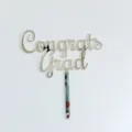 Silver acrylic Congrats Grad cake topper for graduation party decoration, elegant dessert decor. - 2026 Graduation Cake Topper 4 / 1 Piece / Silver