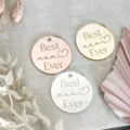 Acrylic circular cake topper engraved with Best mum Ever text, ideal for Mother's Day decor. - Best Mum Ever (02) / 5cm Diameter Style 02 / Silver