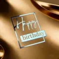 Silberner Acryl Happy Birthday Kuchen Topper geometrische Seiten Dekoration Party Zubehör - Happy Birthday Silber Quadratisch (Breite ca. 8CM) / 1.3mm Dicke Acryl