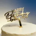 Goldener Acryl Happy Birthday Kuchendekoration, spiegelnde Topper Dekoration Party - Geburtstagskuchenstecker Gold (Breite ca. 9CM) / 1.3mm Dicke Acryl