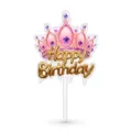 Acrylic Happy Birthday cake topper pink crown dessert decoration for party celebrations - Width Approx 9CM / Pink Crown English Style