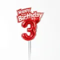 Ακρυλικό Happy Birthday τοππερ τούρτας με κόκκινο μπαλόνι αριθμός 3 για πάρτι γενεθλίων. - Αριθμός 3 / Πλάτος περίπου 7CM