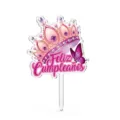 Acrylic birthday cake topper with 3D crown and butterfly design for party decoration - Width Approx 9CM / Spanish Crown Butterfly Rose Red