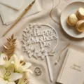 Detail view of the acrylic Happy Mother's Day cake topper with floral wreath design. - Lily Wreath Printed Happy Mother's Day