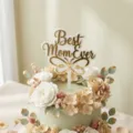 Mother's Day acrylic cake topper detail, best mom ever gold lettering with butterfly design. - White Gold Double Layer Butterfly Best Mom / Width Approx 10CM (1.3MM Thickness) / White with Gold