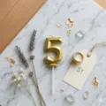 Gold geometric number 5 birthday cake candle party decoration close up detail flat lay - Number 5 / Height Approx 10.5cm / Gold