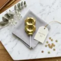 Gold geometric number 8 candle for birthday cake decoration party celebration event decor. - Number 8 / Height Approx 10.5cm / Gold
