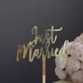 Topper de gateau Just Married en acrylique dore decoration fete de mariage dessert - Just Married Or / 11.5cm Largeur / 1.3mm Acrylique Or