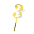 Gold acrylic number 3 cake topper with bow for birthday party celebration decoration supply - Number 3 (Double Bow) / 6x14.5cm / Gold