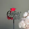 Acrylic graduation cake topper with Congrats Grad design, perfect for party celebration. - Doctoral Cap Mirror Red & Black Double-Layer Congrats Grad