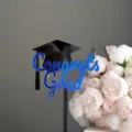Graduation cake topper acrylic black blue Congrats Grad party decor fine detail view - Large Doctoral Cap Mirror Blue Black Double Congrats Grad