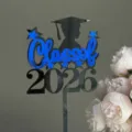 Graduation cake topper 2026 acrylic grad cap party dessert decoration black blue style - Class of 2026 Mirror Blue Black Double Congrats Grad