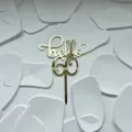 Gold acrylic Hello 60 cake topper detail, elegant metallic shine birthday party dessert decor. - HELLO 60