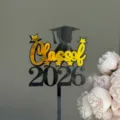 Black gold acrylic graduation cake topper 2026 grad party cake decoration supplies - Class of 2026 Black Gold Double Congrats Grad