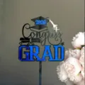 Acrylic graduation cake topper 2026 congrats grad party decoration dessert insert card - 2026 Mirror Blue Black Double Congrats Grad