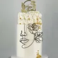 Acrylic face line art cake topper set with rose design for birthday party decoration. - Sunflower Black