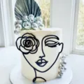 INS style abstract face cake topper set with silver disco balls and palm leaf decoration for party. - Five-Petal Black