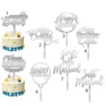 Set de topper para tarta de cumpleaños de acrílico plateado, decoración de fiesta. - Happy Birthday No.1 Plateado / Ancho 10.7cm / 1.3mm Acrílico Plateado