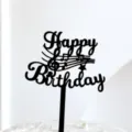 Topper de pastel feliz cumpleanos musica de acrilico negro, vista de detalle notas. - Estilo Partitura / Ancho Aprox 9CM (Espesor 1,3MM) / Negro
