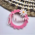 Double layer acrylic daisy Mum cake topper for Mother's Day party and baking decoration. - Double Layer Fuchsia White - Mum / Width 9cm