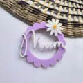 Acrylic Mum Cake Topper with Daisy Flower Purple Double Layer Mother's Day Baking Decoration - Double Layer Purple White - Mum / Width 9cm