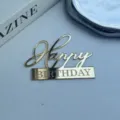 Goldfarbener Acryl Happy Birthday Kuchen Topper für Partydekoration und festliche Feier - Happy Birthday Stil 5 / 1.3mm Dicke Breite Ca. 9CM / Gold